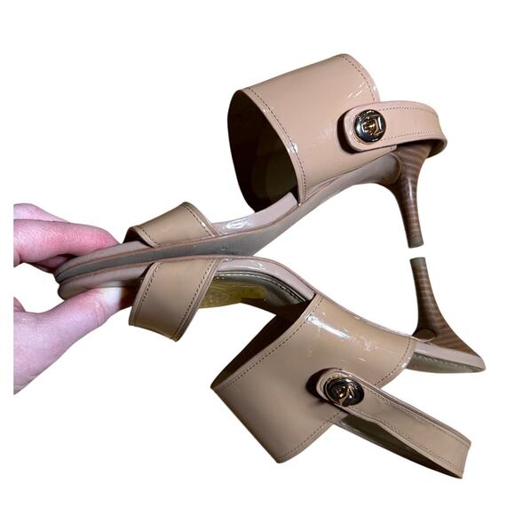 Coach Maria Women's 9 patent leather heels slingback open toe nude tan - Picture 4 of 6